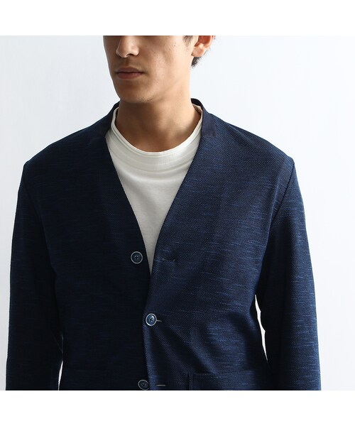 TAKEO KIKUCHI（タケオキクチ）の「ダブルフェイスシルケットカーディガン（トップス・メンズ・ブルー系(394)/ライトグレー(311)・M/L/LL）」の7枚目の写真