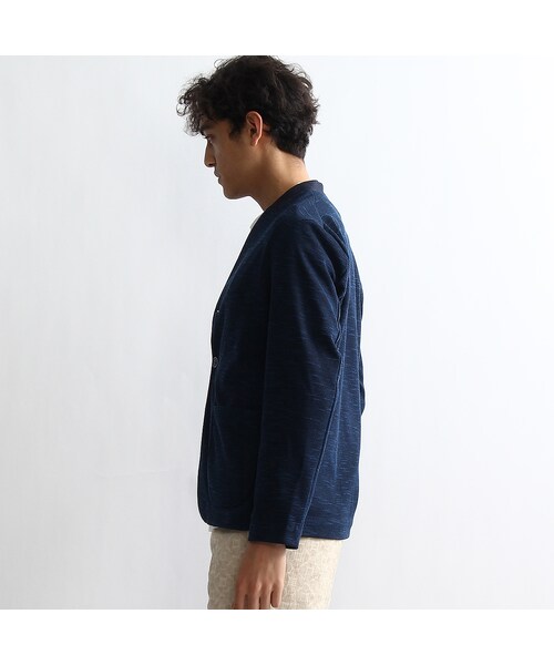 TAKEO KIKUCHI（タケオキクチ）の「ダブルフェイスシルケットカーディガン（トップス・メンズ・ブルー系(394)/ライトグレー(311)・M/L/LL）」の5枚目の写真