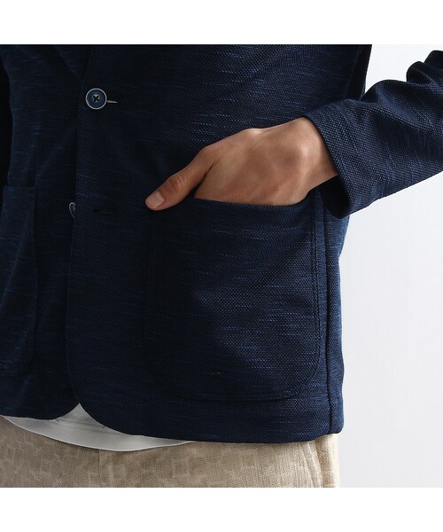 TAKEO KIKUCHI（タケオキクチ）の「ダブルフェイスシルケットカーディガン（トップス・メンズ・ブルー系(394)/ライトグレー(311)・M/L/LL）」の8枚目の写真