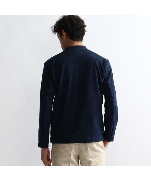 TAKEO KIKUCHI（タケオキクチ）の「ダブルフェイスシルケットカーディガン（トップス・メンズ・ブルー系(394)/ライトグレー(311)・M/L/LL）」の6枚目の写真