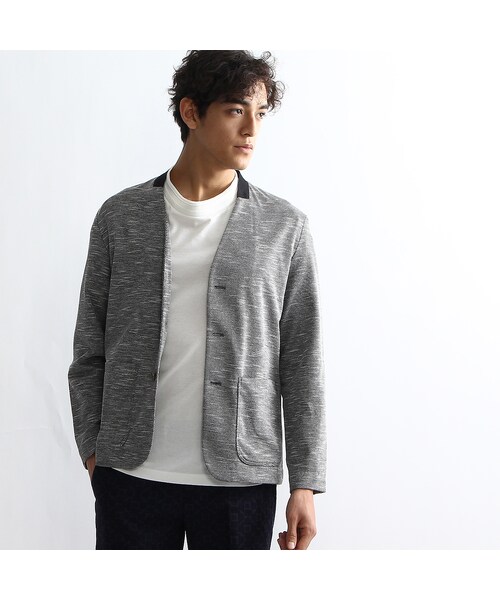 TAKEO KIKUCHI（タケオキクチ）の「ダブルフェイスシルケットカーディガン（トップス・メンズ・ブルー系(394)/ライトグレー(311)・M/L/LL）」の3枚目の写真