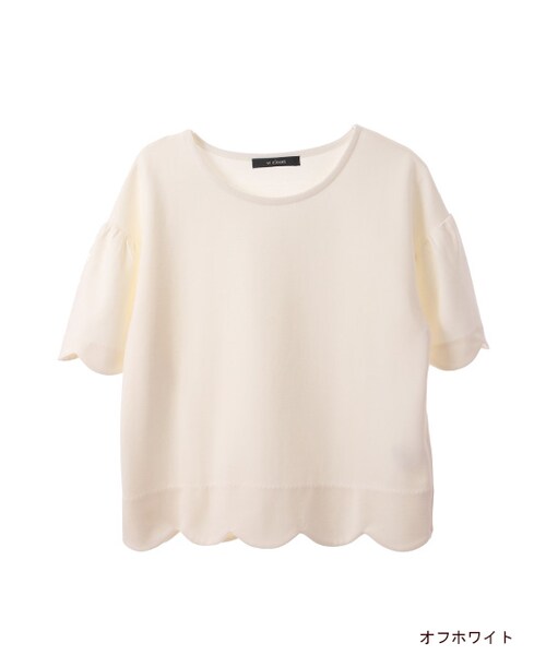 w closet(ダブルクローゼット)の「スカラップ半袖プルオーバー(トップス・レディース・オフホワイト/グレー/Sカーキ・FREE)」の1枚目の写真