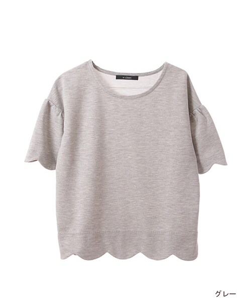 w closet(ダブルクローゼット)の「スカラップ半袖プルオーバー(トップス・レディース・オフホワイト/グレー/Sカーキ・FREE)」の2枚目の写真