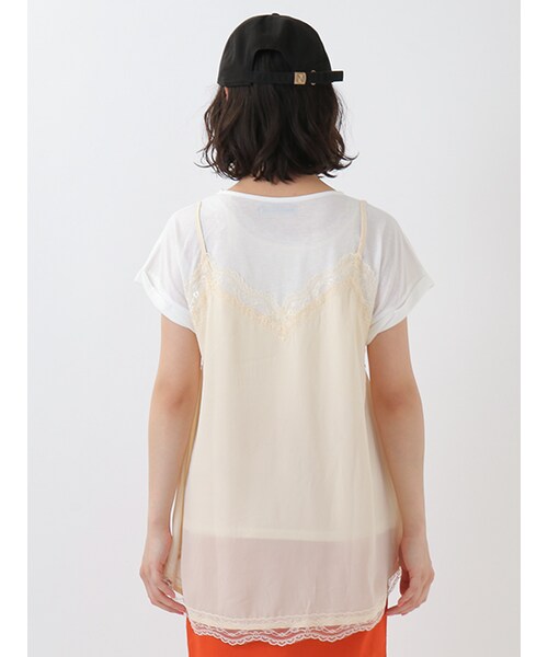 w closet(ダブルクローゼット)の「レースキャミ重ねTシャツ(トップス・レディース・オフホワイト/ピンク/ブラック・FREE)」の6枚目の写真