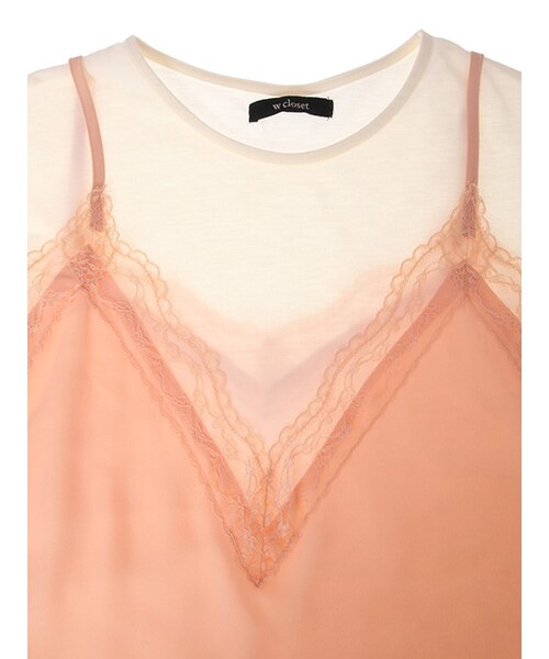 w closet(ダブルクローゼット)の「レースキャミ重ねTシャツ(トップス・レディース・オフホワイト/ピンク/ブラック・FREE)」の7枚目の写真