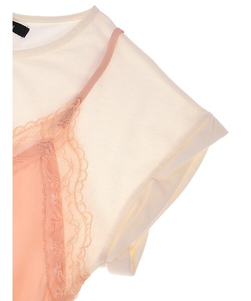 w closet(ダブルクローゼット)の「レースキャミ重ねTシャツ(トップス・レディース・オフホワイト/ピンク/ブラック・FREE)」の8枚目の写真