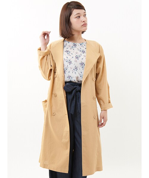 w closet（ダブルクローゼット）の「綿麻ノーカラーコート（ジャケット/アウター・レディース・ベージュ/ブルー/カーキ・FREE）」の4枚目の写真