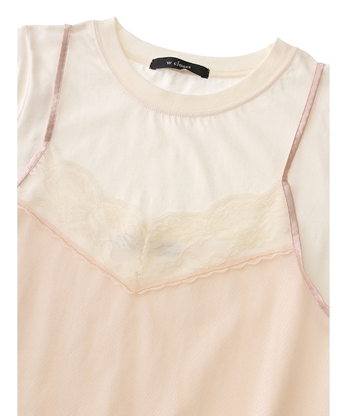 w closet(ダブルクローゼット)の「チュールキャミワンピ×Tシャツセット(ワンピース/ドレス・レディース・エクリュ/ピンクベージュ/サックスグレー・FREE)」の7枚目の写真