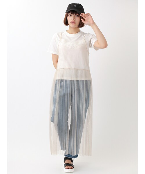 w closet(ダブルクローゼット)の「チュールキャミワンピ×Tシャツセット(ワンピース/ドレス・レディース・エクリュ/ピンクベージュ/サックスグレー・FREE)」の4枚目の写真