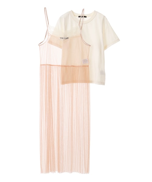 w closet(ダブルクローゼット)の「チュールキャミワンピ×Tシャツセット(ワンピース/ドレス・レディース・エクリュ/ピンクベージュ/サックスグレー・FREE)」の10枚目の写真