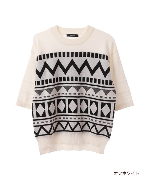 w closet(ダブルクローゼット)の「幾何柄ジャガードニット(トップス・レディース・オフホワイト/ピンクベージュ/ネイビー・FREE)」の1枚目の写真