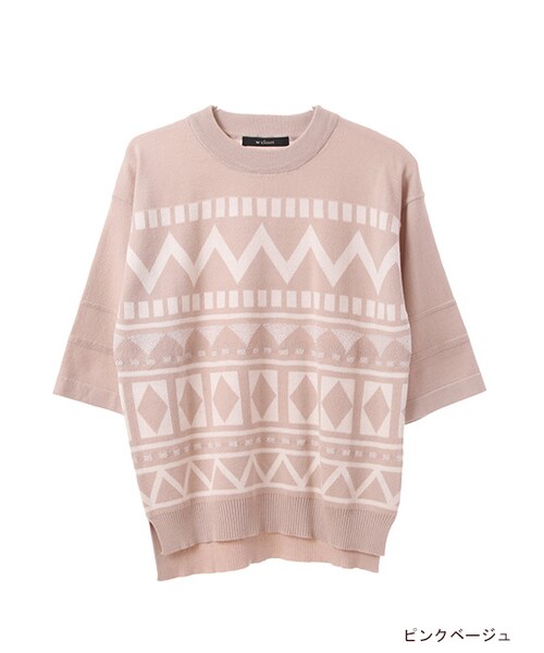 w closet(ダブルクローゼット)の「幾何柄ジャガードニット(トップス・レディース・オフホワイト/ピンクベージュ/ネイビー・FREE)」の2枚目の写真