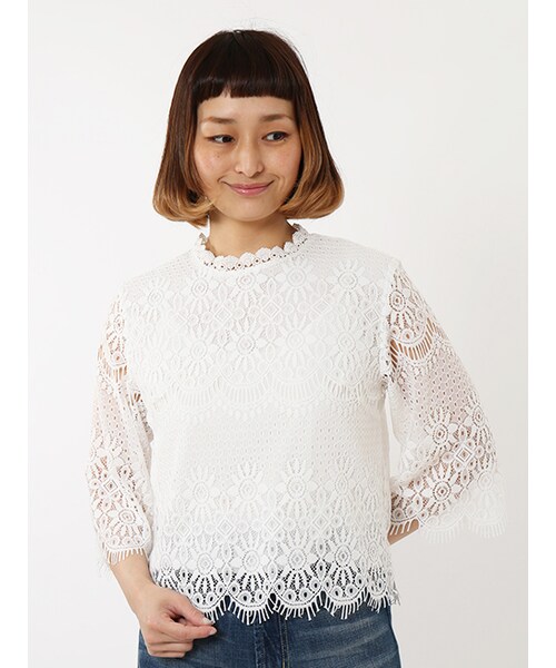 w closet（ダブルクローゼット）の「スカラップレースプルオーバー（トップス・レディース・オフホワイト/ピンク・FREE）」の3枚目の写真