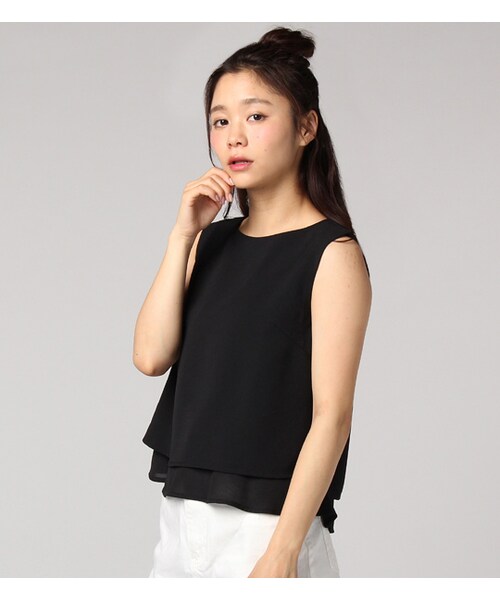 PAGEBOY（ページボーイ）の「Wクロスツイルレイヤードブラウス（トップス・レディース・オフホワイト/ブラック/ラベンダー）」の2枚目の写真