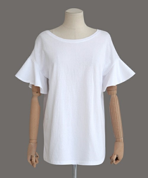 DHOLIC(ディーホリック)の「ラッフルスリーブラウンドネックTシャツ(Tシャツ/カットソー・レディース・ホワイト/サーモンピンク/ディープスカイブルー/ベージュ・FREE)」の1枚目の写真