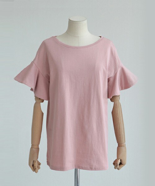 DHOLIC(ディーホリック)の「ラッフルスリーブラウンドネックTシャツ(Tシャツ/カットソー・レディース・ホワイト/サーモンピンク/ディープスカイブルー/ベージュ・FREE)」の4枚目の写真