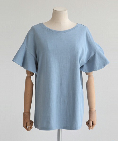 DHOLIC(ディーホリック)の「ラッフルスリーブラウンドネックTシャツ(Tシャツ/カットソー・レディース・ホワイト/サーモンピンク/ディープスカイブルー/ベージュ・FREE)」の3枚目の写真