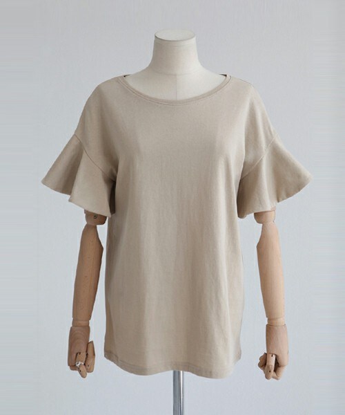 DHOLIC(ディーホリック)の「ラッフルスリーブラウンドネックTシャツ(Tシャツ/カットソー・レディース・ホワイト/サーモンピンク/ディープスカイブルー/ベージュ・FREE)」の2枚目の写真