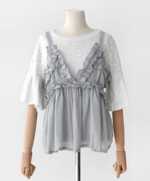 DHOLIC | ラッフルスリーブTシャツ&ビスチェセット(Tシャツ/カットソー)