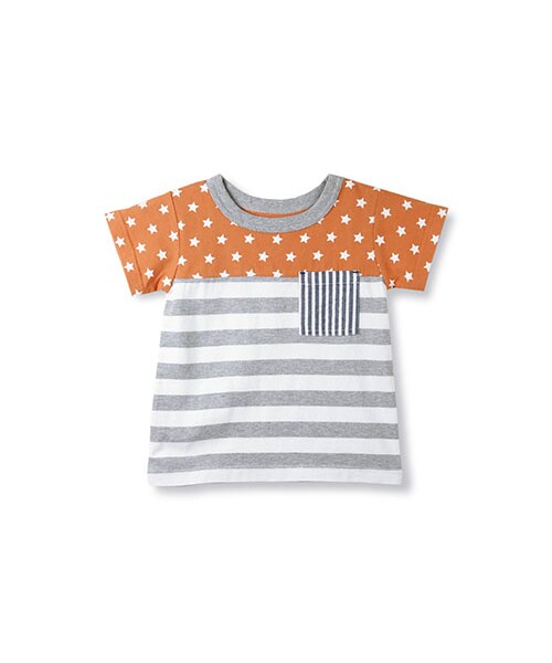 BRANSHES（ブランシェス）の「星×ボーダー切替え半袖Tシャツ（Tシャツ/カットソー・キッズ・オレンジ/カーキ・80～150）」の2枚目の写真