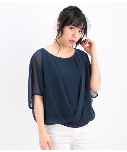 ROPE' PICNIC(ロペピクニック)の「シフォンコンビバタフライブラウス(トップス・キナリ/ベージュ/ネイビー/ピンク・38)」の4枚目の写真