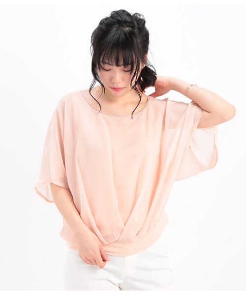 ROPE' PICNIC(ロペピクニック)の「シフォンコンビバタフライブラウス(トップス・キナリ/ベージュ/ネイビー/ピンク・38)」の5枚目の写真