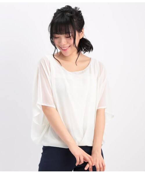 ROPE' PICNIC(ロペピクニック)の「シフォンコンビバタフライブラウス(トップス・キナリ/ベージュ/ネイビー/ピンク・38)」の2枚目の写真