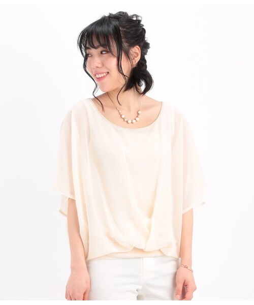 ROPE' PICNIC(ロペピクニック)の「シフォンコンビバタフライブラウス(トップス・キナリ/ベージュ/ネイビー/ピンク・38)」の3枚目の写真