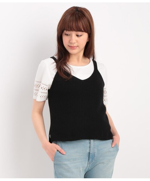 ROPE' PICNIC（ロペピクニック）の「畦編ハートネックビスチェ（トップス・ブラック/グレー/ホワイト/ピンク・38）」の2枚目の写真