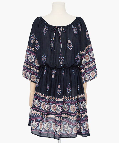 DHOLIC（ディーホリック）の「ウエストバンディングエスニックワンピース（ワンピース・レディース・アイボリー/ネイビー・FREE）」の2枚目の写真