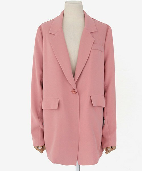 DHOLIC（ディーホリック）の「<DHOLIC オリジナル>ワンボタンミドル丈ジャケット（テーラードジャケット・レディース・ホワイトアイボリー/サーモンピンク・FREE）」の2枚目の写真