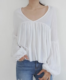 DHOLIC | Vネックギャザーブラウス(シャツ/ブラウス)