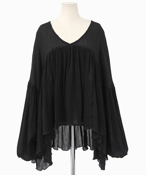 DHOLIC（ディーホリック）の「Vネックギャザーブラウス（シャツ/ブラウス・レディース・アイボリー/ブラック・FREE）」の2枚目の写真