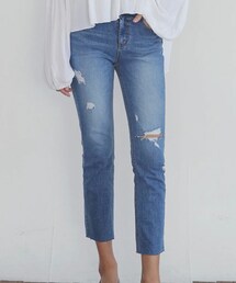 DHOLIC | フレイドヘムダメージクロップドデニムパンツ(デニムパンツ)