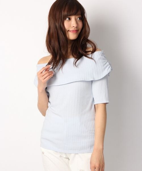 Heather（ヘザー）の「オフショルバックリボン半袖（トップス・オフホワイト/サックスブルー/ネイビー・FREE）」の2枚目の写真