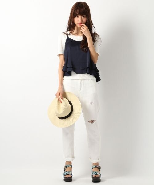 Heather（ヘザー）の「サテンティアードキャミ2（トップス・ピンクベージュ/ネイビー・FREE）」の5枚目の写真