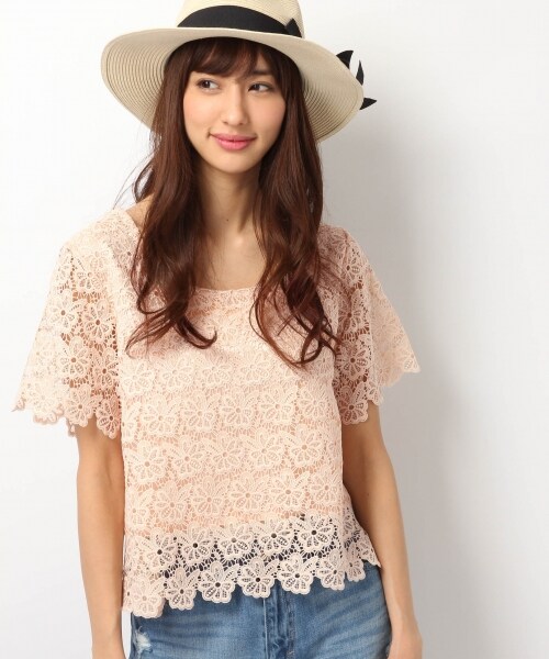 Heather（ヘザー）の「ソウレースT半袖（トップス・オフホワイト/ライトピンク/ネイビー・FREE）」の2枚目の写真