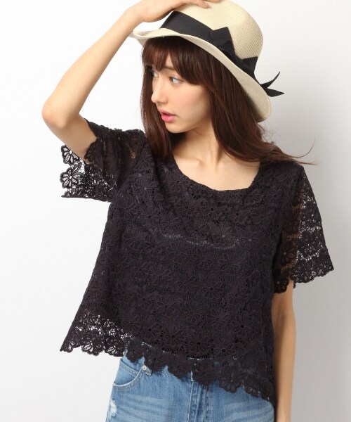 Heather（ヘザー）の「ソウレースT半袖（トップス・オフホワイト/ライトピンク/ネイビー・FREE）」の3枚目の写真