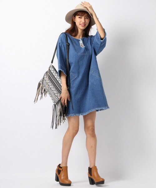 Heather（ヘザー）の「デニムフリンジワンピース（ワンピース/ドレス・ブルー/ネイビー・FREE）」の3枚目の写真