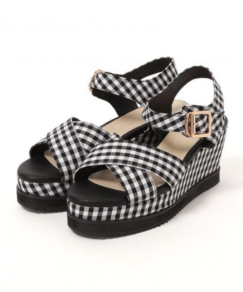 Heather(ヘザー)の「クロスアツゾコサンダル(シューズ・アイボリー/ブラック/チェック/レッド/花柄・S(22.5)/M(23.5)/L(24.5))」の2枚目の写真