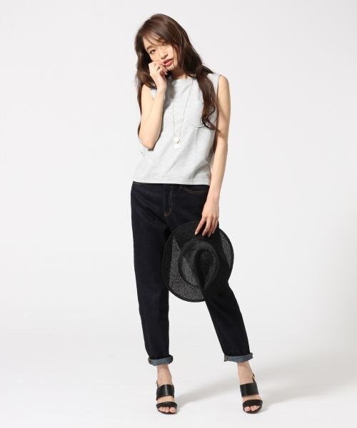 JEANASIS（ジーナシス）の「Wフェイスポケノースリーブ（トップス・オフホワイト()/ブラック()/杢グレー()/ベージュ()・FREE）」の7枚目の写真