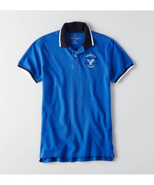 American Eagle（アメリカンイーグル）の「AEOグラフィックポロ（ポロシャツ・メンズ・グレー/ボールドブラック/ホワイト/ターコイズ/ブルー/レッド/オレンジ・XS/S/M/L/XL/XXL/XXXL）」の5枚目の写真