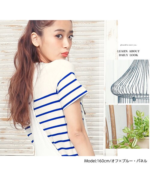 KOBE LETTUCE（コウベレタス）の「デイリーに着まわせる！選べる3タイプ♪[ノーマル/パネル/無地]コットン100%半袖シンプルカットソートップス/Tシャツ[C2104]【入荷済】（Tシャツ・カットソー・レディース・ブラック/ライトカーキ/ネイビー/オフホワイト/オフ×ネイビー・ノーマル）」の6枚目の写真