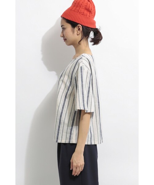 LIPSTAR（リップスター）の「マルチストライプTブラウス（トップス・レディース・柄物ネイビー/柄物グレー・M）」の3枚目の写真