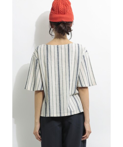 LIPSTAR（リップスター）の「マルチストライプTブラウス（トップス・レディース・柄物ネイビー/柄物グレー・M）」の4枚目の写真