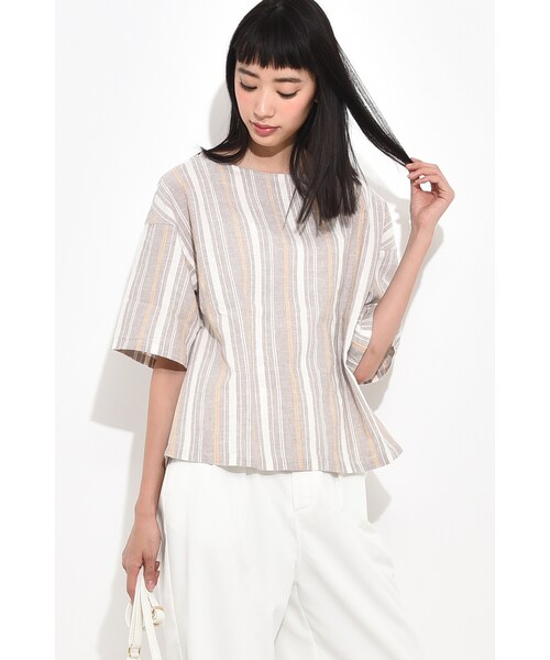 LIPSTAR（リップスター）の「マルチストライプTブラウス（トップス・レディース・柄物ネイビー/柄物グレー・M）」の2枚目の写真