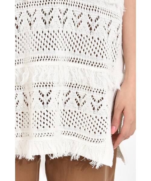 LOSICARIE(ロシカリエ)の「すかし編みノースリニットベスト(トップス・レディース・オフホワイト/ネイビー/ベージュ・M)」の8枚目の写真