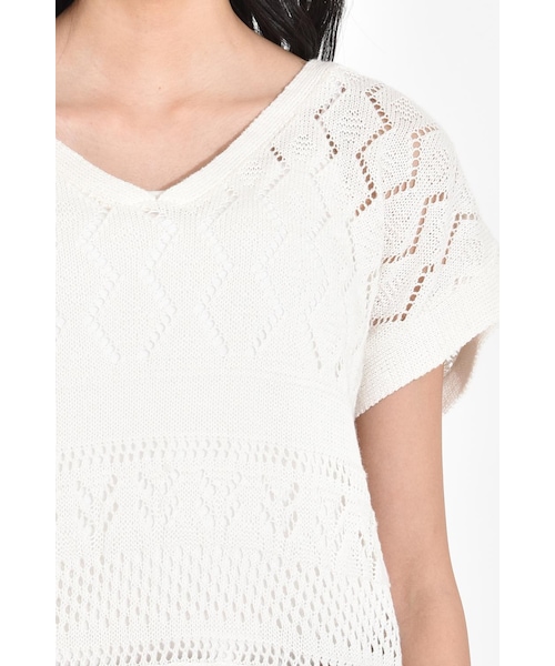 LOSICARIE(ロシカリエ)の「すかし編みノースリニットベスト(トップス・レディース・オフホワイト/ネイビー/ベージュ・M)」の6枚目の写真