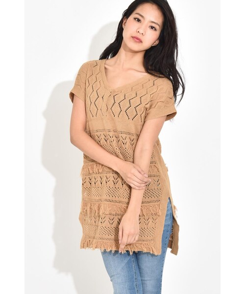 LOSICARIE(ロシカリエ)の「すかし編みノースリニットベスト(トップス・レディース・オフホワイト/ネイビー/ベージュ・M)」の2枚目の写真