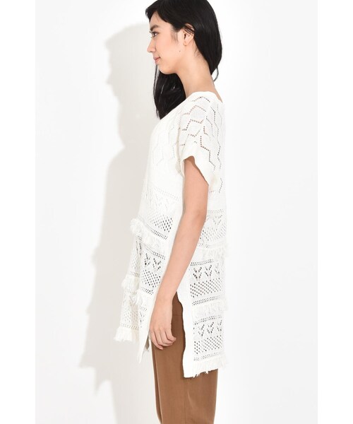 LOSICARIE(ロシカリエ)の「すかし編みノースリニットベスト(トップス・レディース・オフホワイト/ネイビー/ベージュ・M)」の4枚目の写真